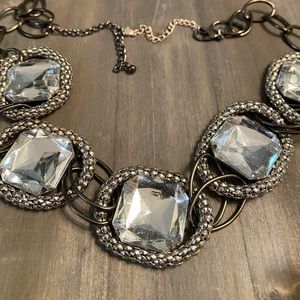 Silver statement necklace with large clear gems